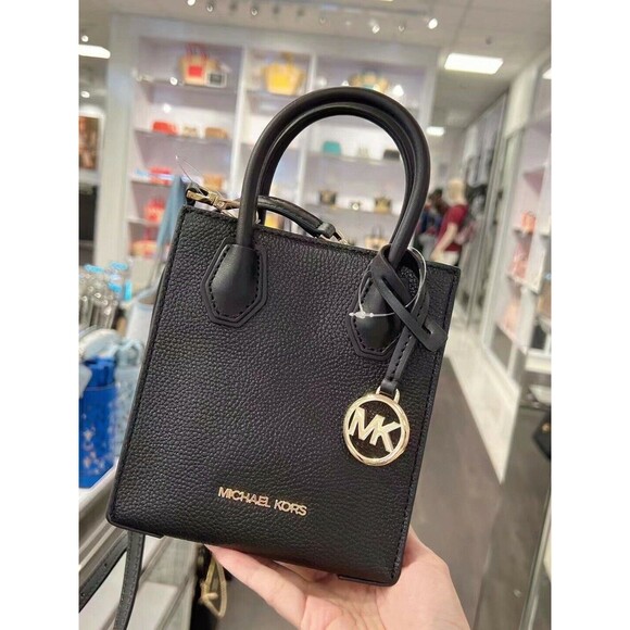 Michael Kors MK Mercer Extra Small NS Crossbody Bag Purse Black Gold Leather NWT - Picture 9 of 12